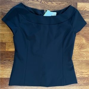 NWT Nicole Miller Artelier Black Boatneck Full Zip Back Top Size Large